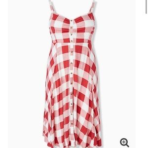 RED GINGHAM BUTTON MIDI DRESS